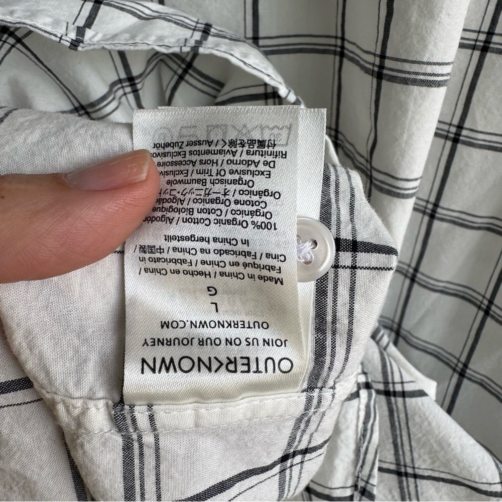 Outerknown White Black Windowpane Plaid organic c… - image 4